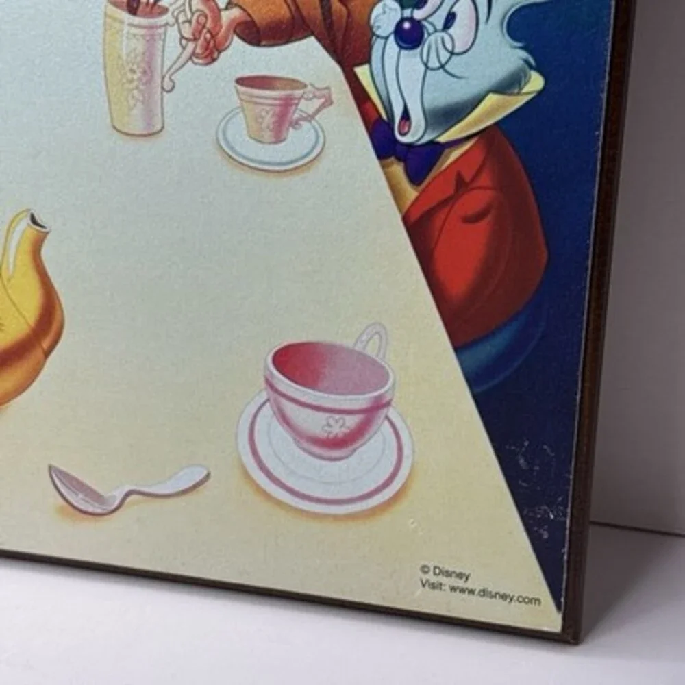 Rare Disney Alice In Wonderland Hanging Wooden Movie Wall Art Decor Tea Party HL